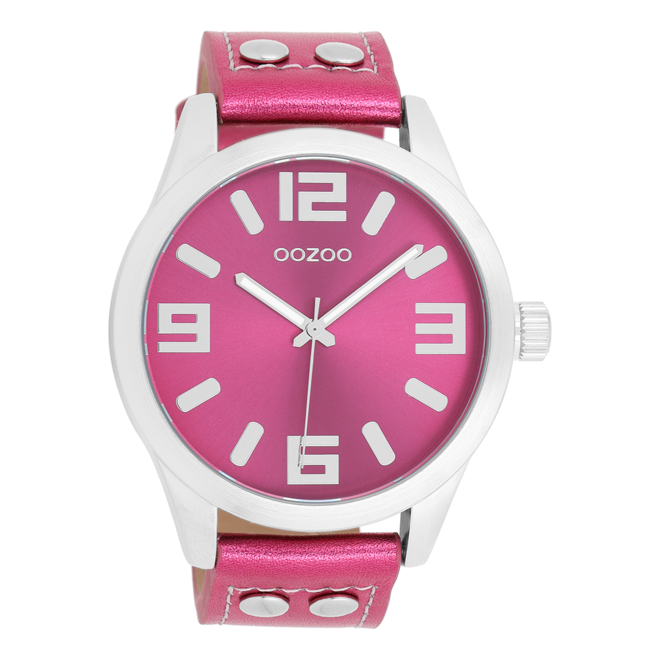 OOZOO Timepieces - C1078 - Damen - Leder-Armband - Pink/Metallic