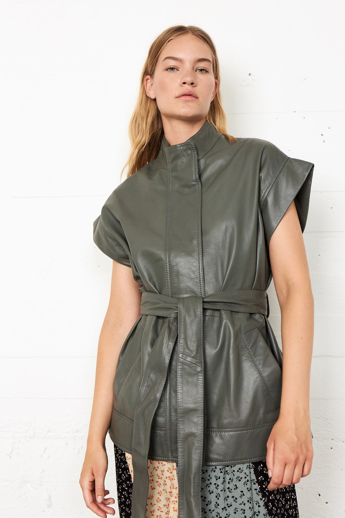 Indai Leather Waistcoat - Agave Green-2