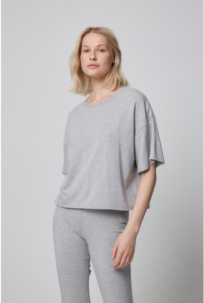 Round Neck Short Sleeves Shirt - Light Grey Melange