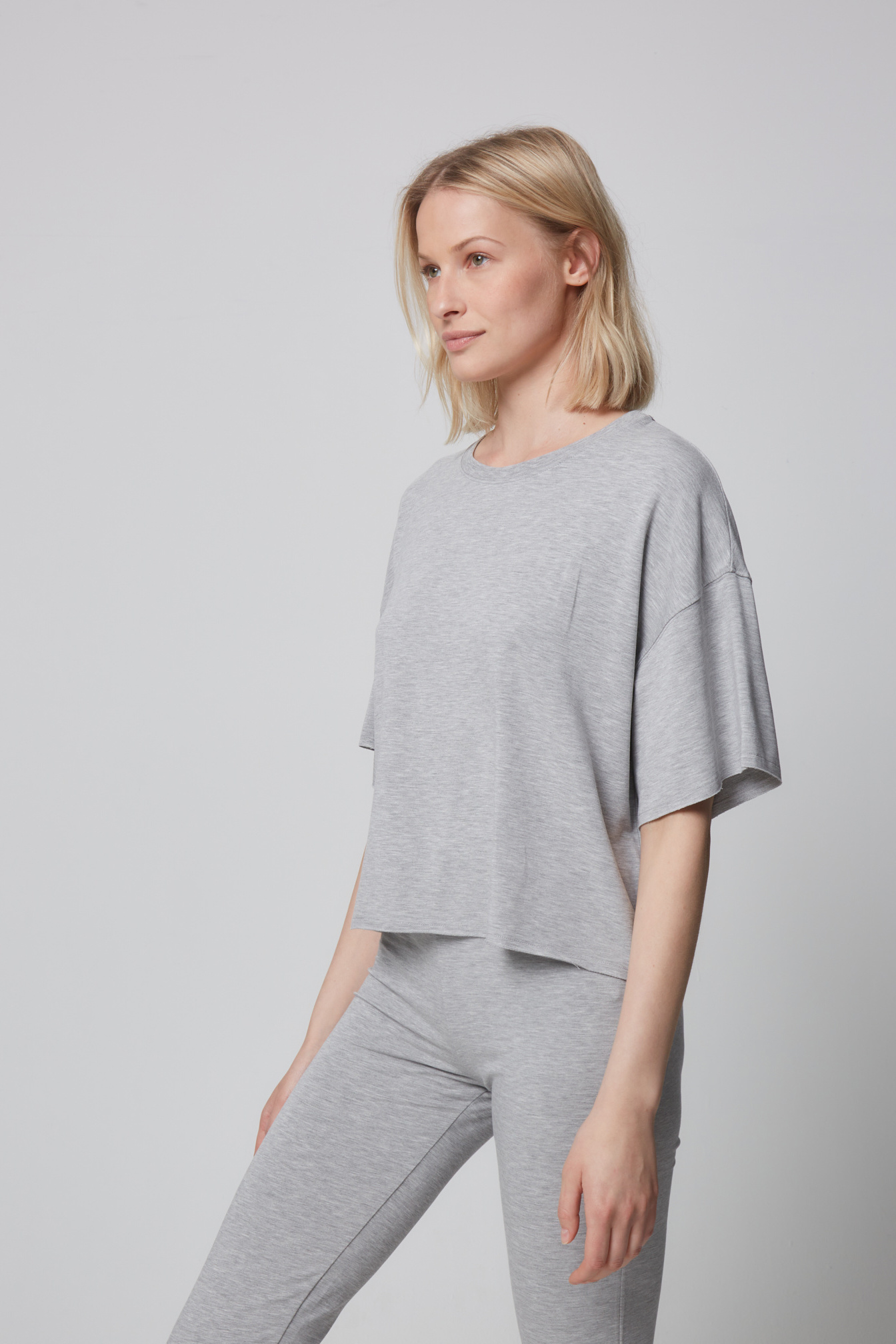 Round Neck Short Sleeves Shirt - Light Grey Melange-4