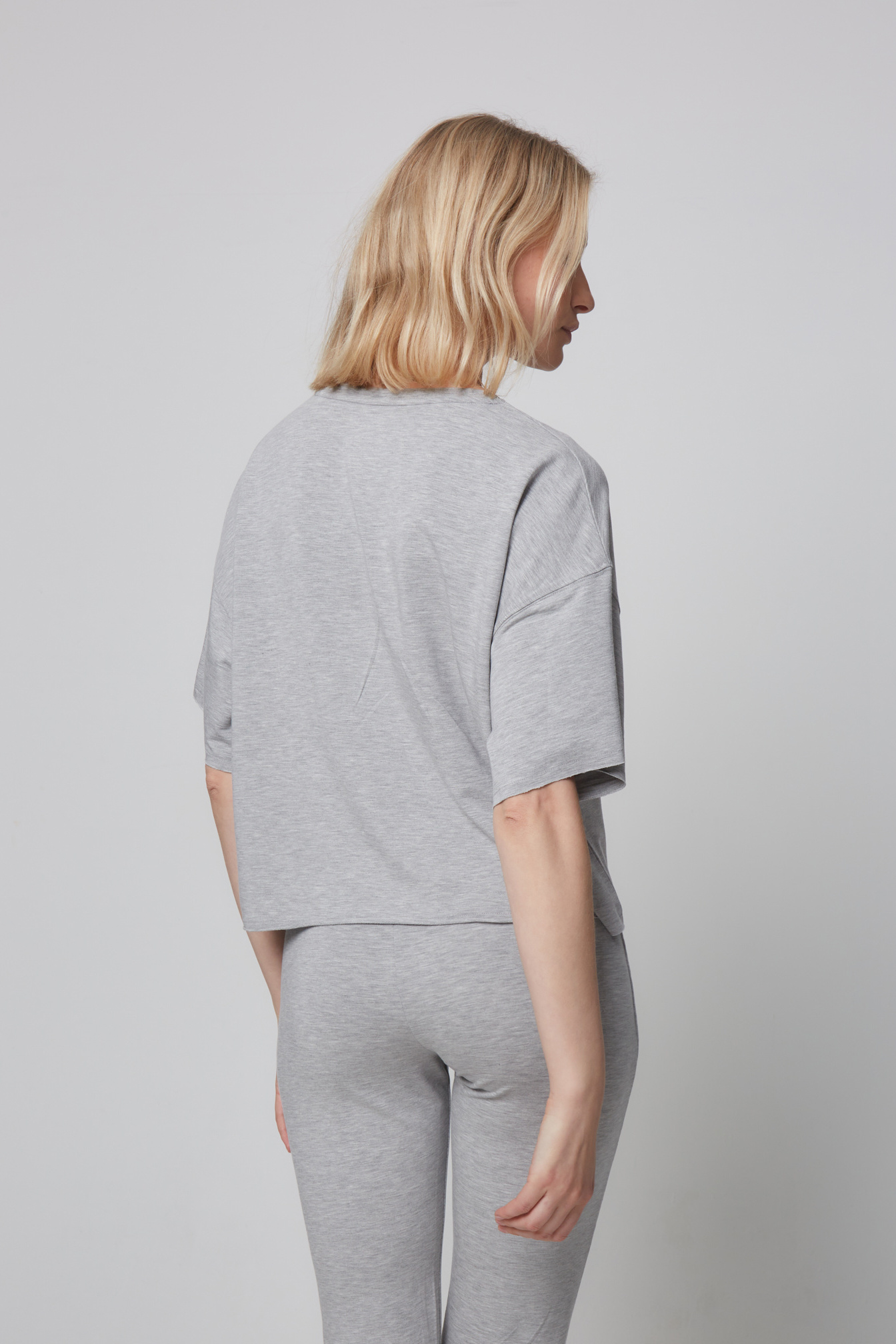 Round Neck Short Sleeves Shirt - Light Grey Melange-5