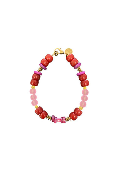 Bracelet Glass with Coral - Ruby Sunset