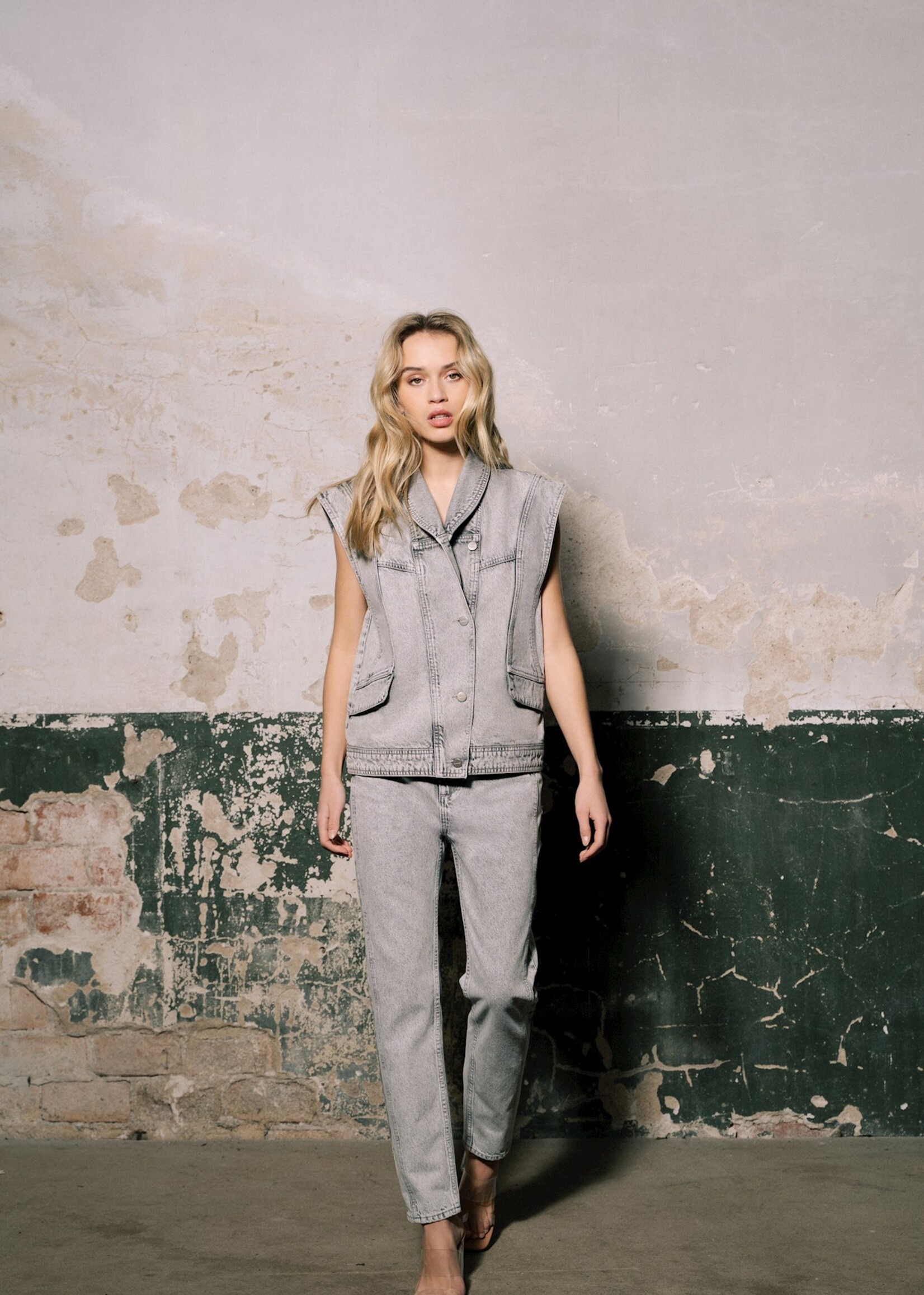 Homage to Denim Retro Denim Gilet - Acid Light Grey