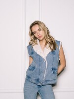 Homage to Denim Retro Denim Gilet With Fur - Vintage Wash