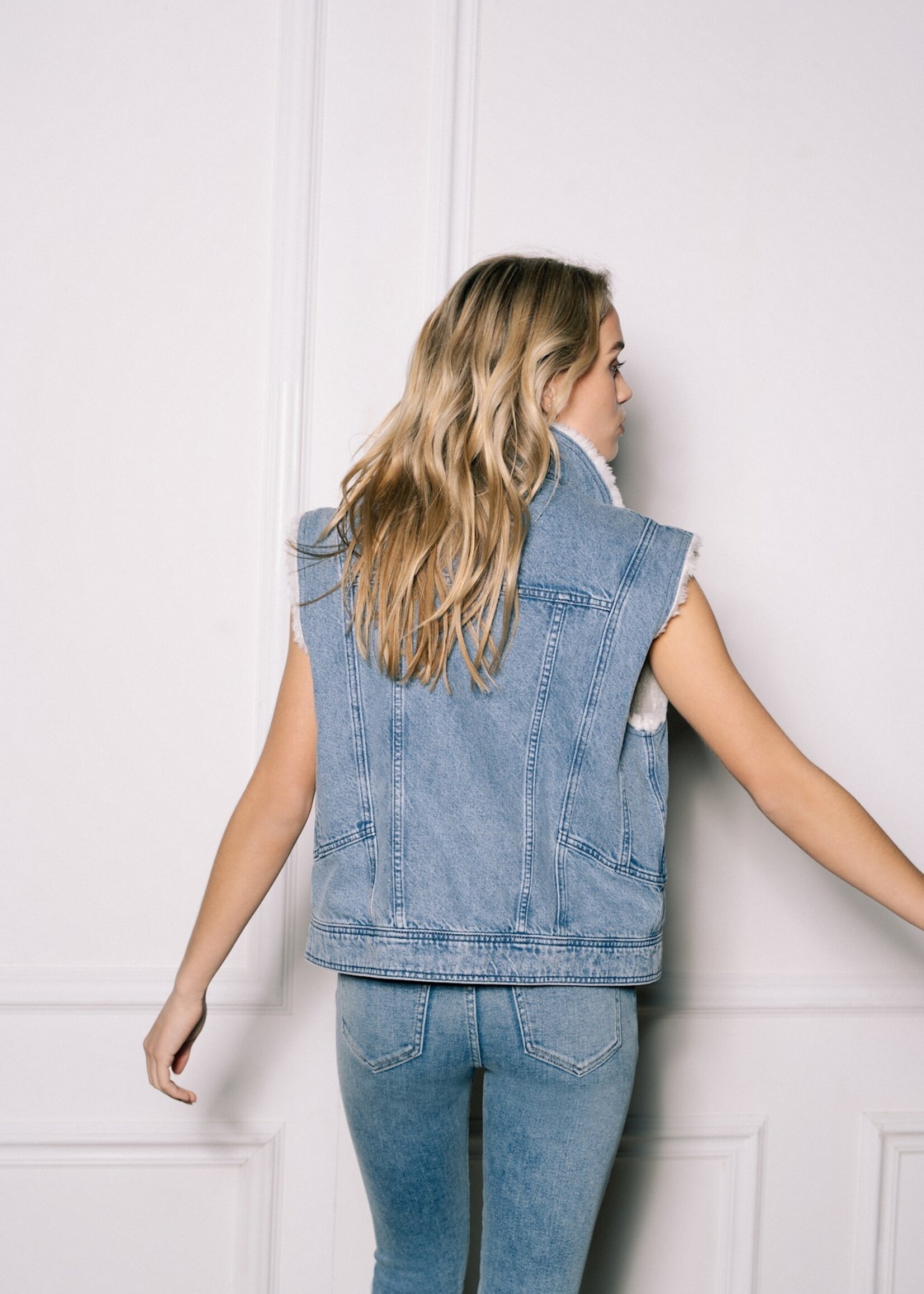Homage to Denim Retro Denim Gilet With Fur - Vintage Wash