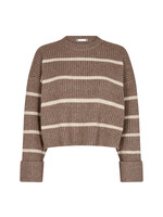Co'Couture Row Stripe Box Crop O-Knit Jumper - Walnut