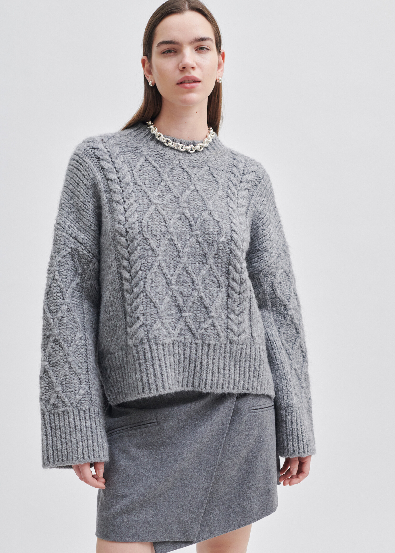 Second Female Dia Knit O-Neck Jumper - Grey Melange