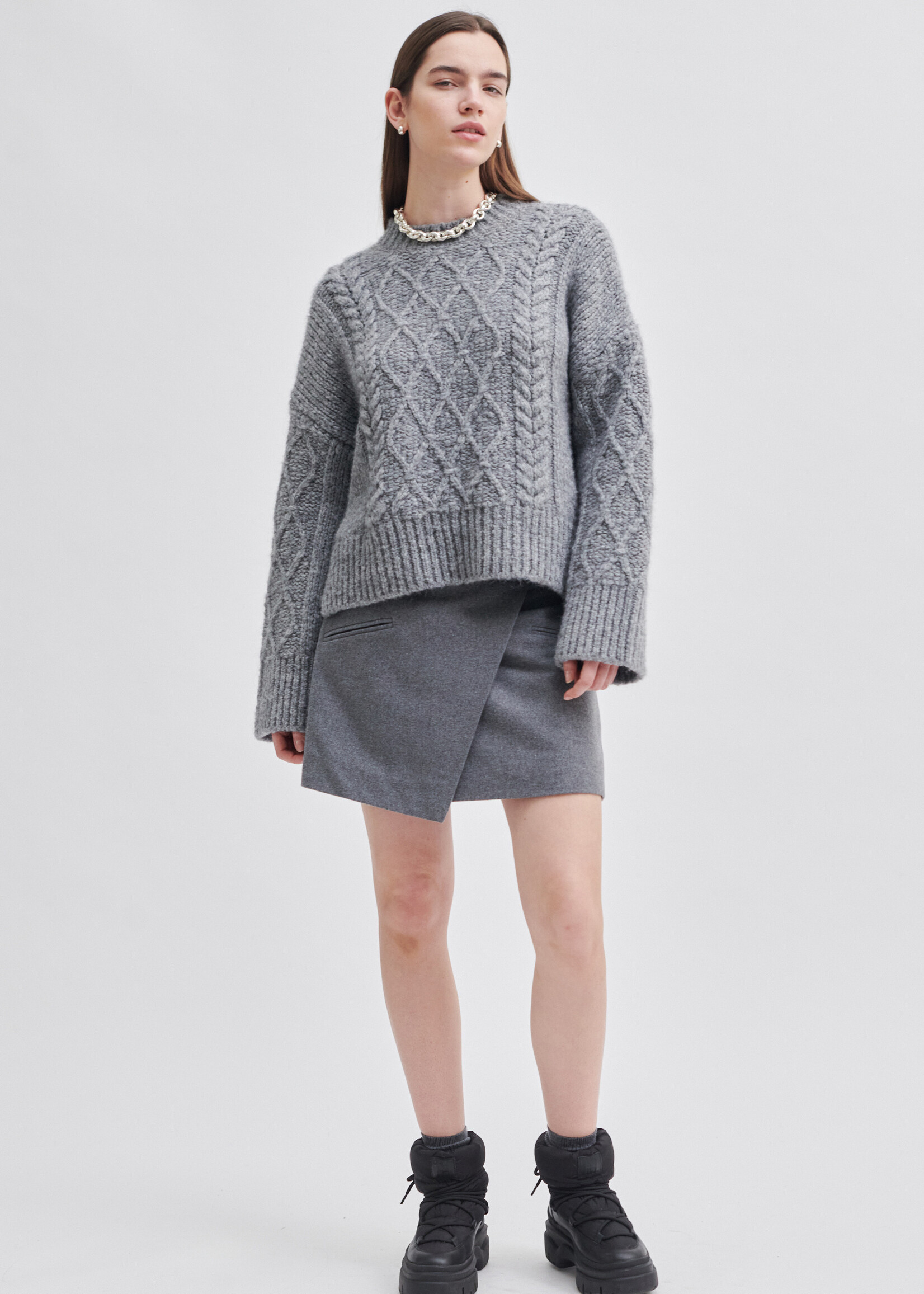 Second Female Dia Knit O-Neck Jumper - Grey Melange