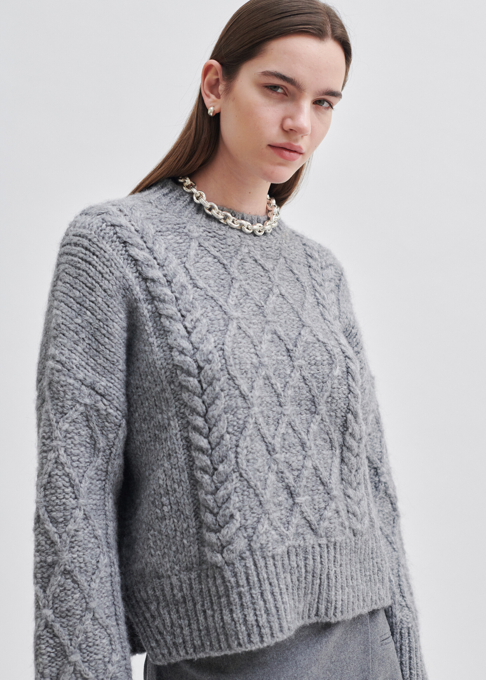 Second Female Dia Knit O-Neck Jumper - Grey Melange