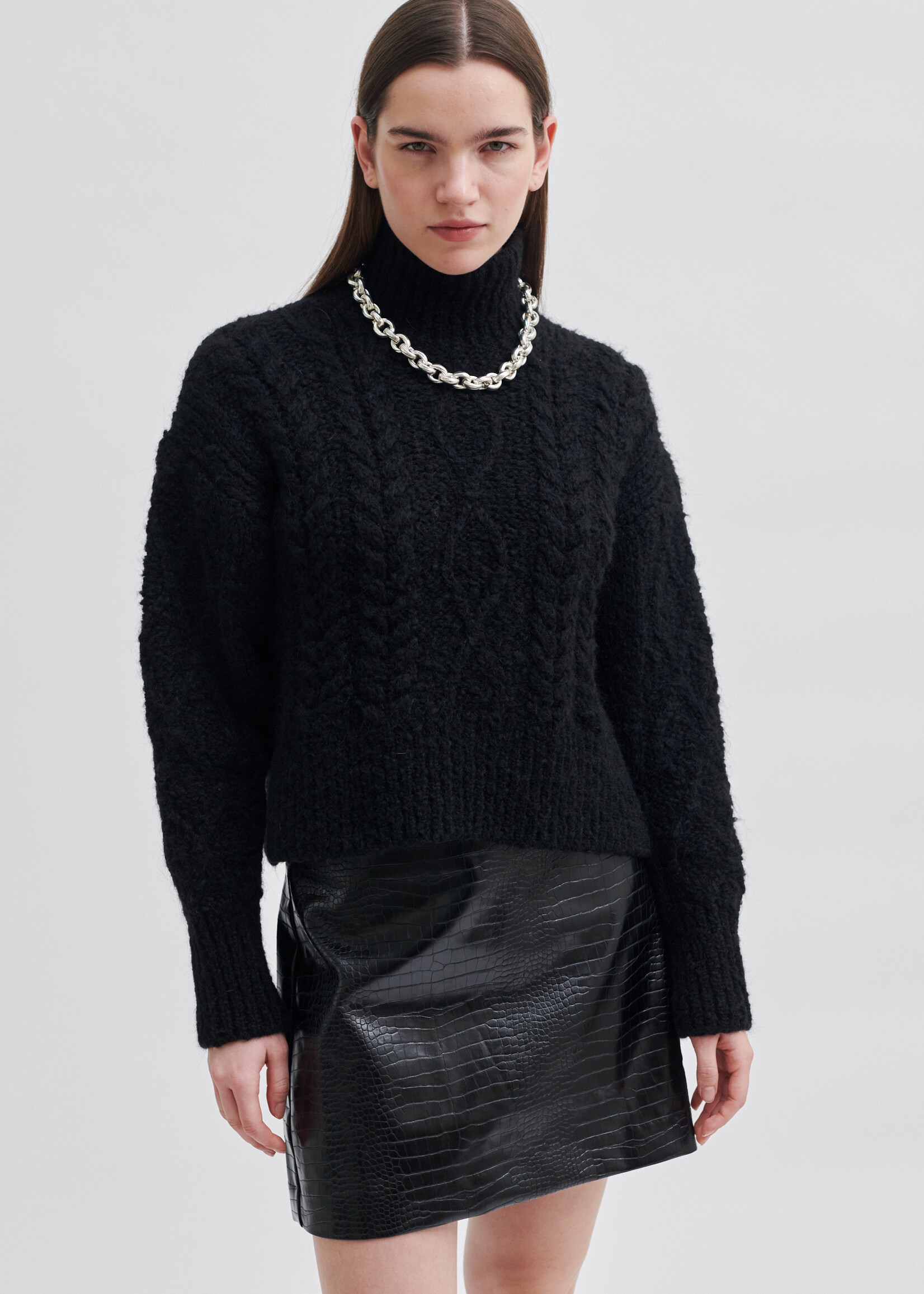 Second Female Dia Knit T-Neck Jumper - Black
