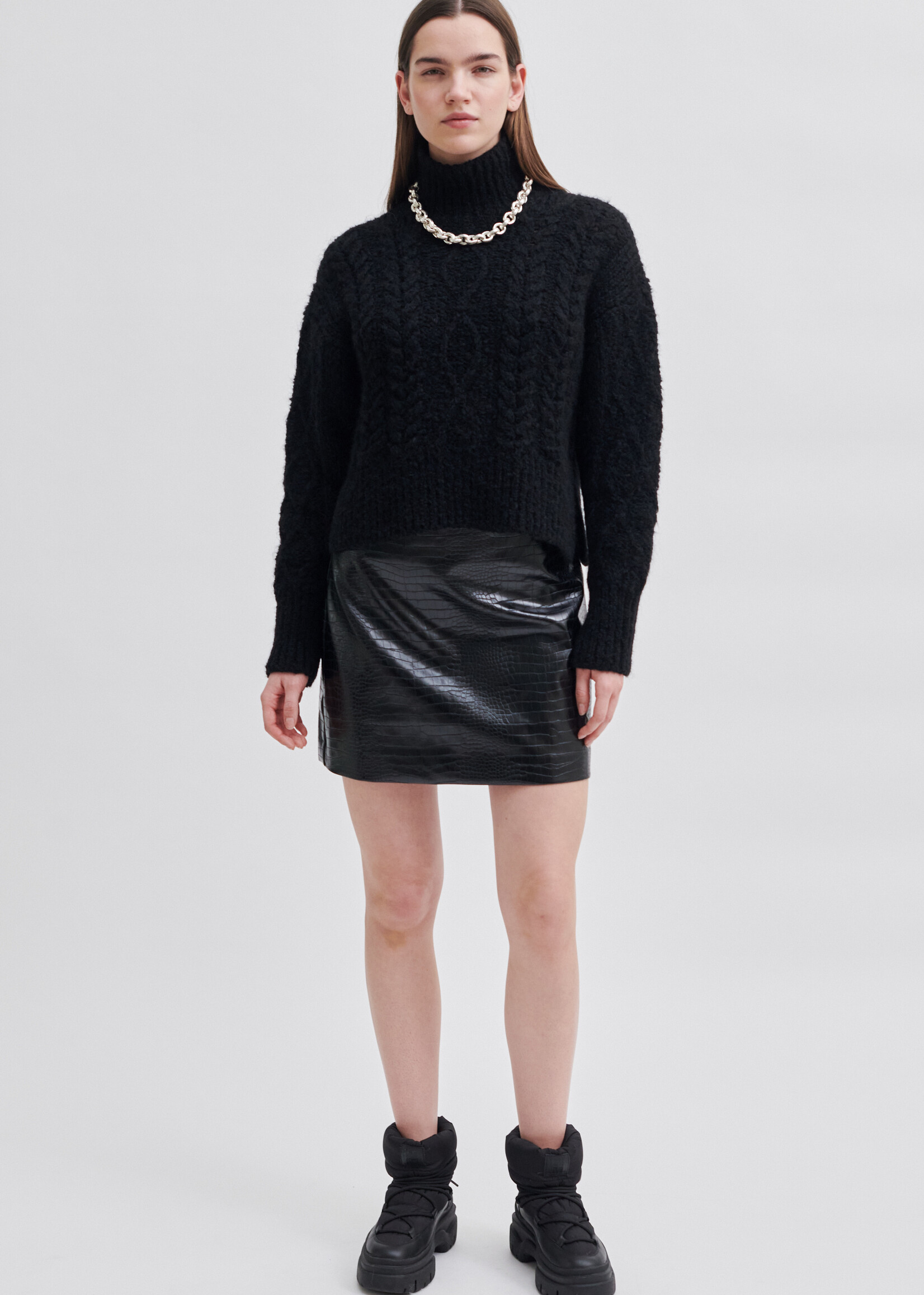 Second Female Dia Knit T-Neck Jumper - Black