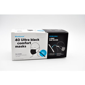 Zwarte mondmaskers (40 stuks) + gratis ear saver