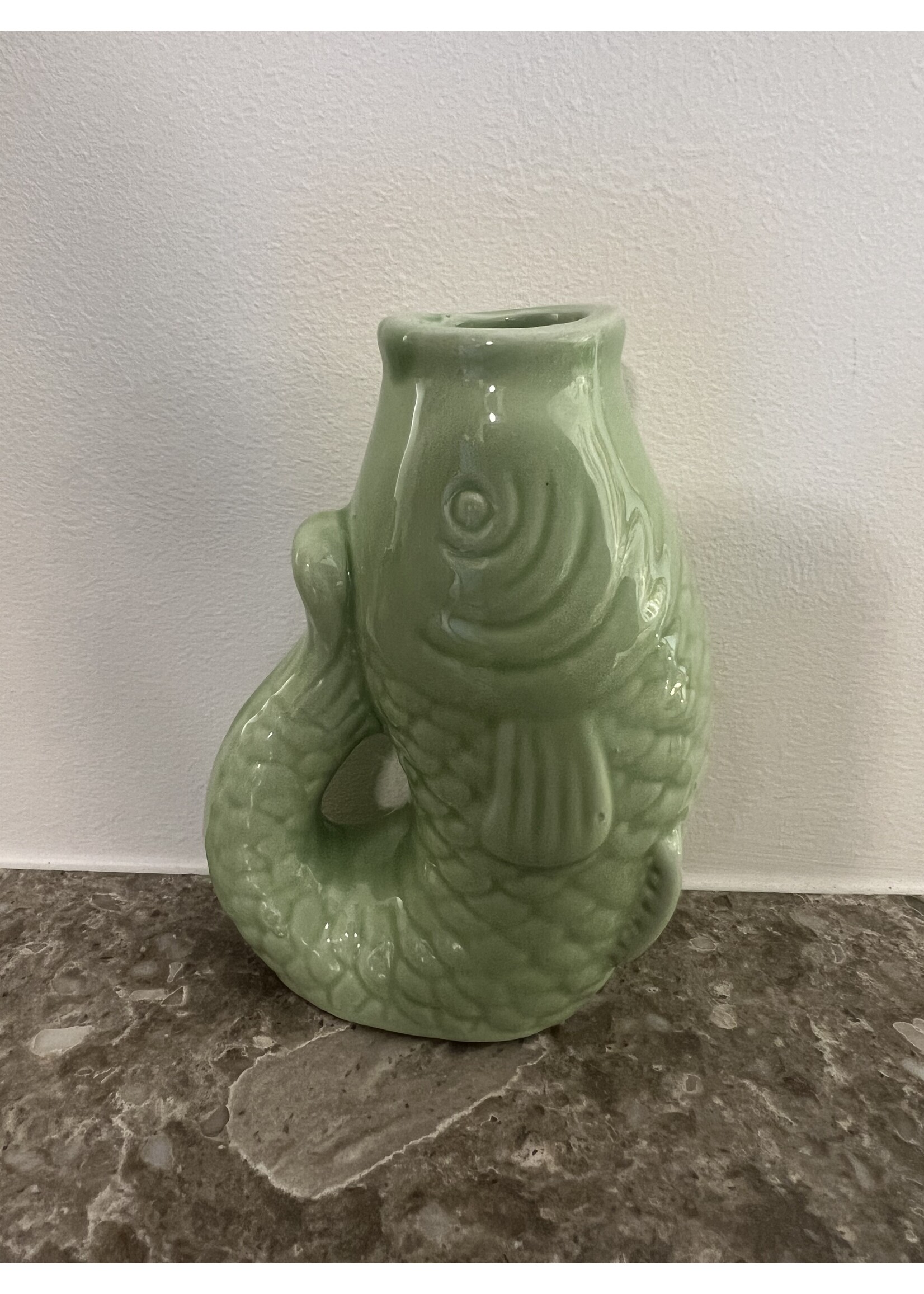 HAPPY FISH DOUBLE CANDLEVASE HOLDER GREEN