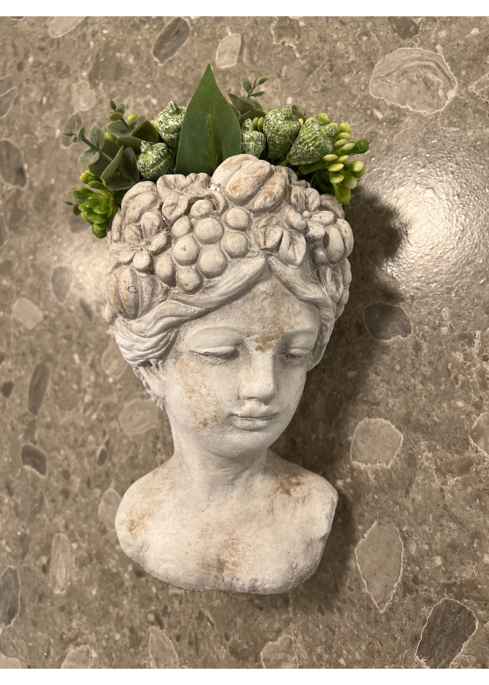 CONCRETE FRUIT FACE POT 14X15X22CM met zijden bloemen White