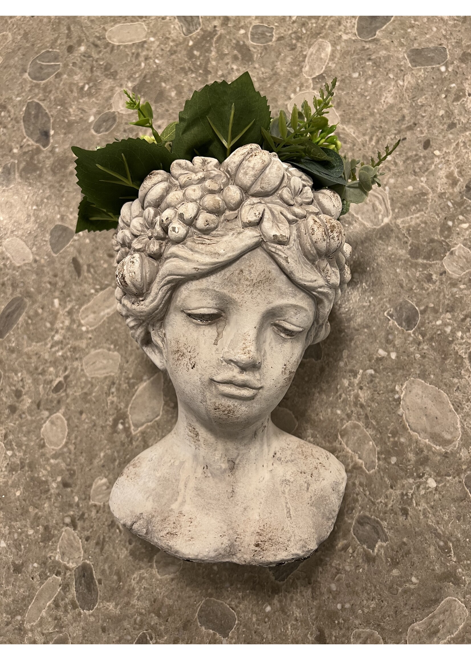CONCRETE FRUIT FACE POT 19X18X27CM met zijden bloemen White