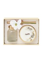 Cadeaubox Azure Allure 150ml geurstokjes met zijden bloem & 250g geurkaars