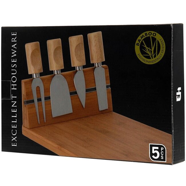 Excellent Houseware Bamboe kaasplank met 4 kaasmessen