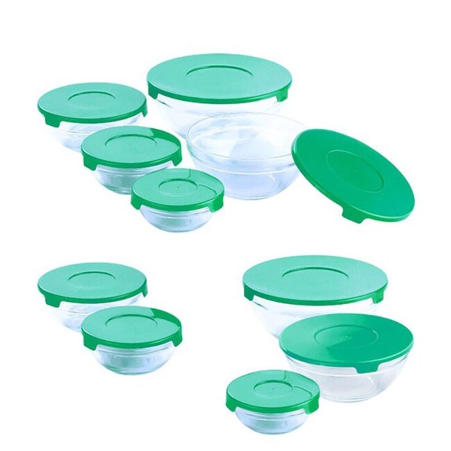 Renberg Glazen Voorraadschalen - 10 schalen + 10 deksels - groen