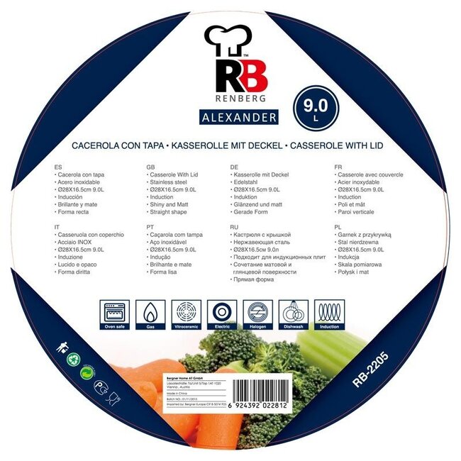 Renberg RVS kookpan  28cm - 9.0 liter