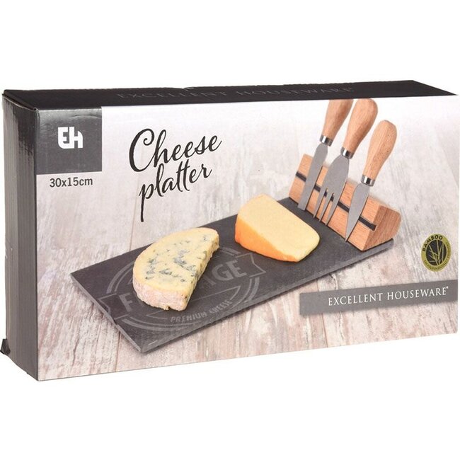 Excellent Houseware Kaasplankje met kaasmessen - leisteen