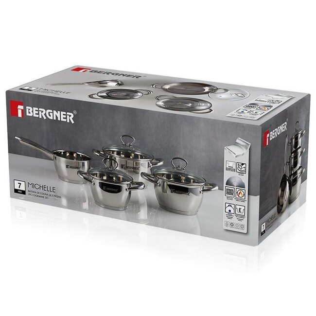 Bergner Pannenset RVS - 4 Pannen + 3 Deksels