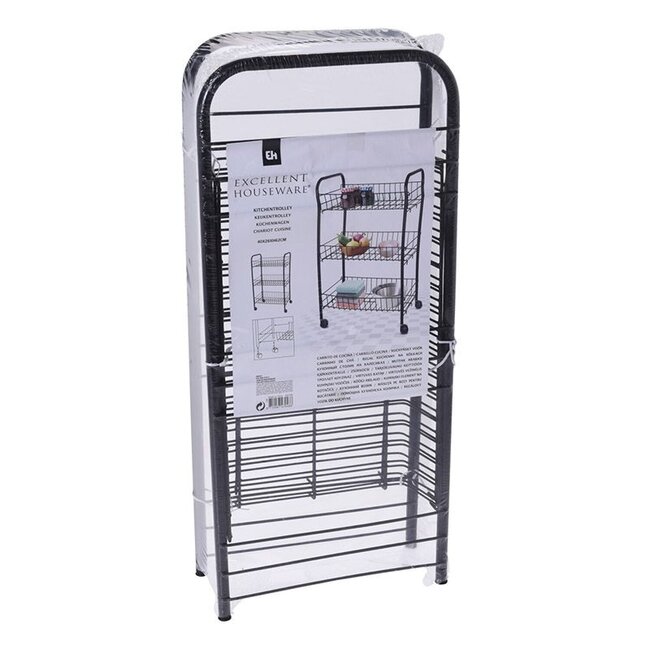 Excellent Houseware Keukentrolley zwart met 3 manden