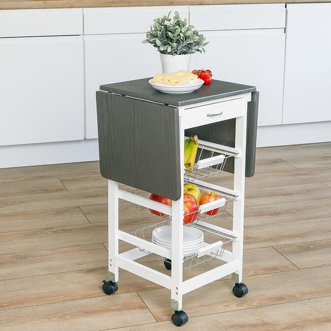 Haushalt International Keukentrolley op Wieltjes - met Inklapbare Zijtafels