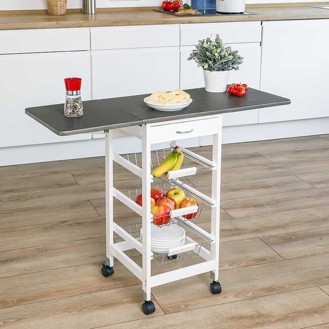 Haushalt International Keukentrolley op Wieltjes - met Inklapbare Zijtafels