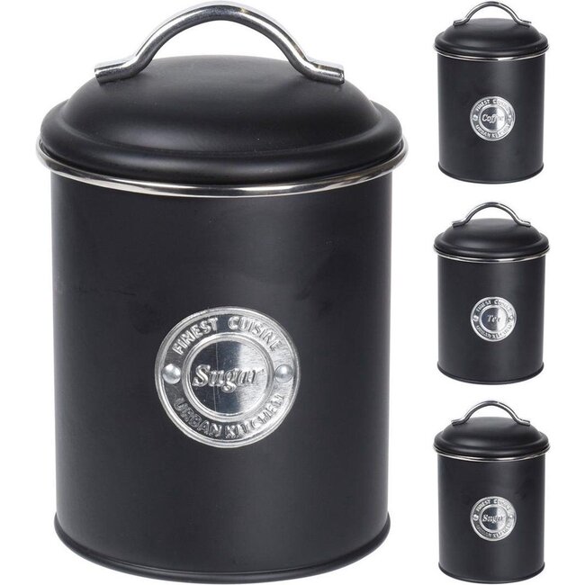 Excellent Houseware Voorraadbussen Klassiek zwart - set van 3 stuks