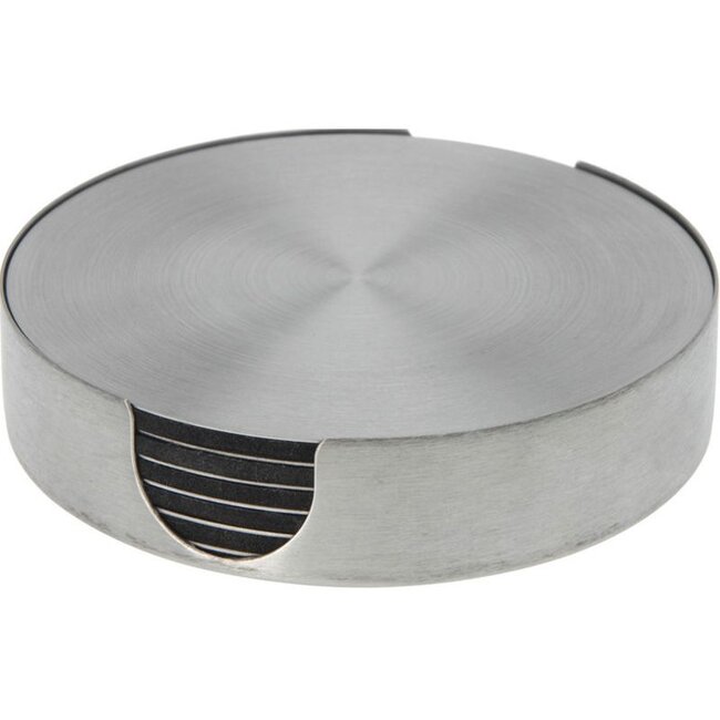 Excellent Houseware Onderzetters RVS - 6 stuks met houder