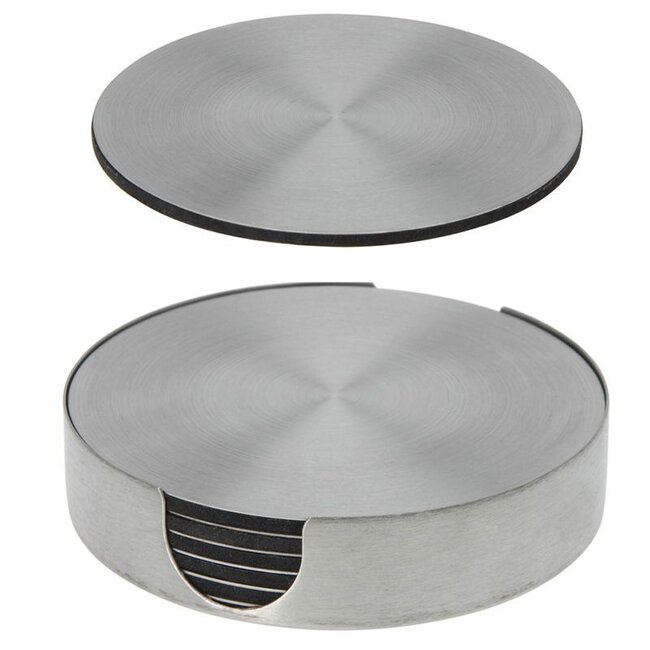Excellent Houseware Onderzetters RVS - 6 stuks met houder