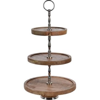Etagere 3-laags - Mangohout met Metaal