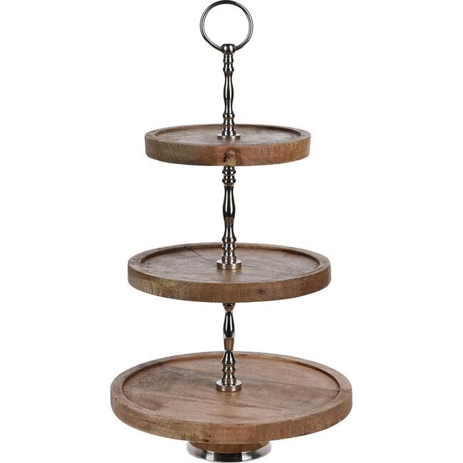 Etagere 3-laags - Mangohout met Metaal