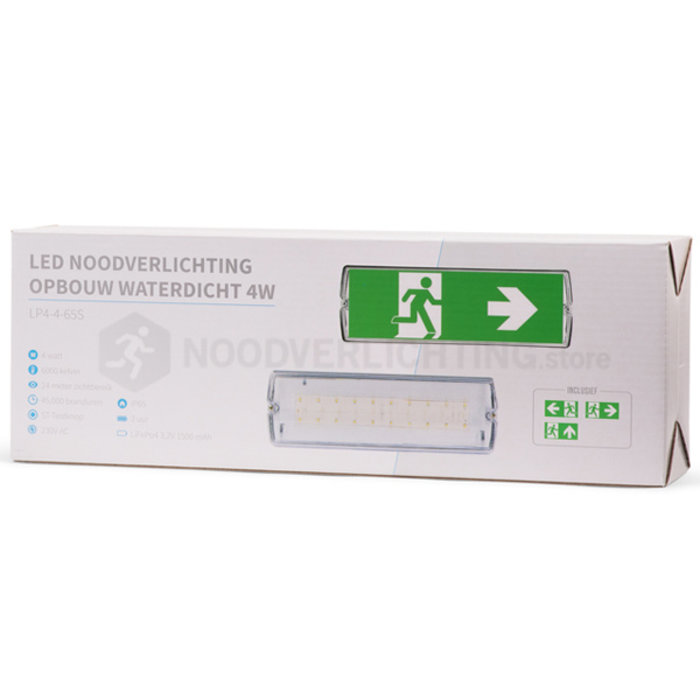 LP4-4-65S - 4 watt noodverlichting LED opbouw waterdicht incl. set pictogrammen en LiFePo4 accupack