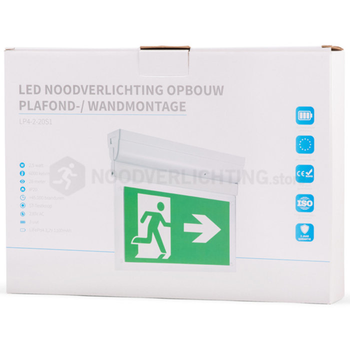 LP4-2-20S1 - 2 watt noodverlichting LED opbouw kantelbaar incl. set pictogrammen en LiFePo4 accupack