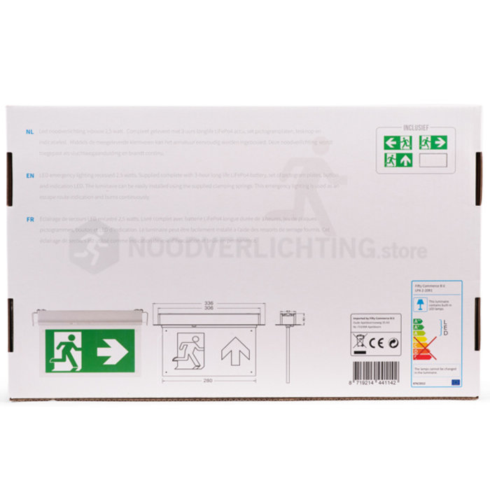 LP4-2-20R1 - 2.5 watt noodverlichting LED inbouw incl. set pictogrammen en LiFePo4 accupack