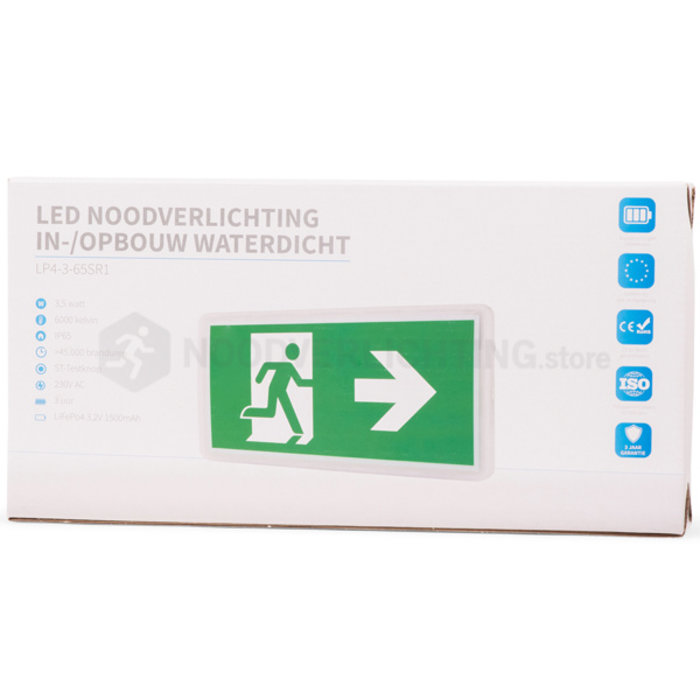 LP4-3-65SR1  - Autotest 3,5 watt noodverlichting LED in&opbouw waterdicht incl. set pictogrammen en LiFePo4 accupack