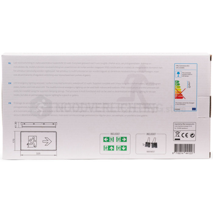 LP4-3-65SR1  - Autotest 3,5 watt noodverlichting LED in&opbouw waterdicht incl. set pictogrammen en LiFePo4 accupack