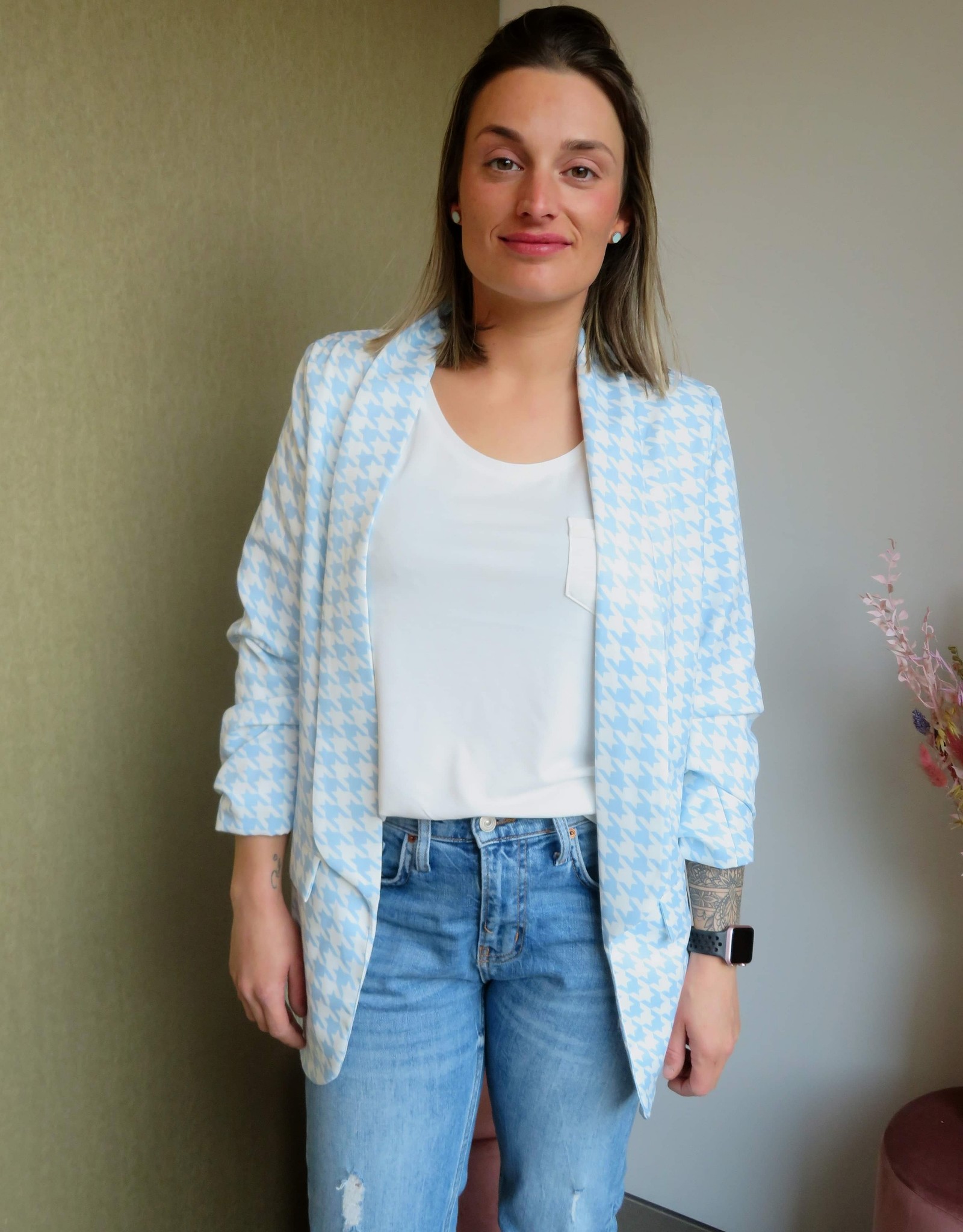 Pied de poule blazer licht blauw