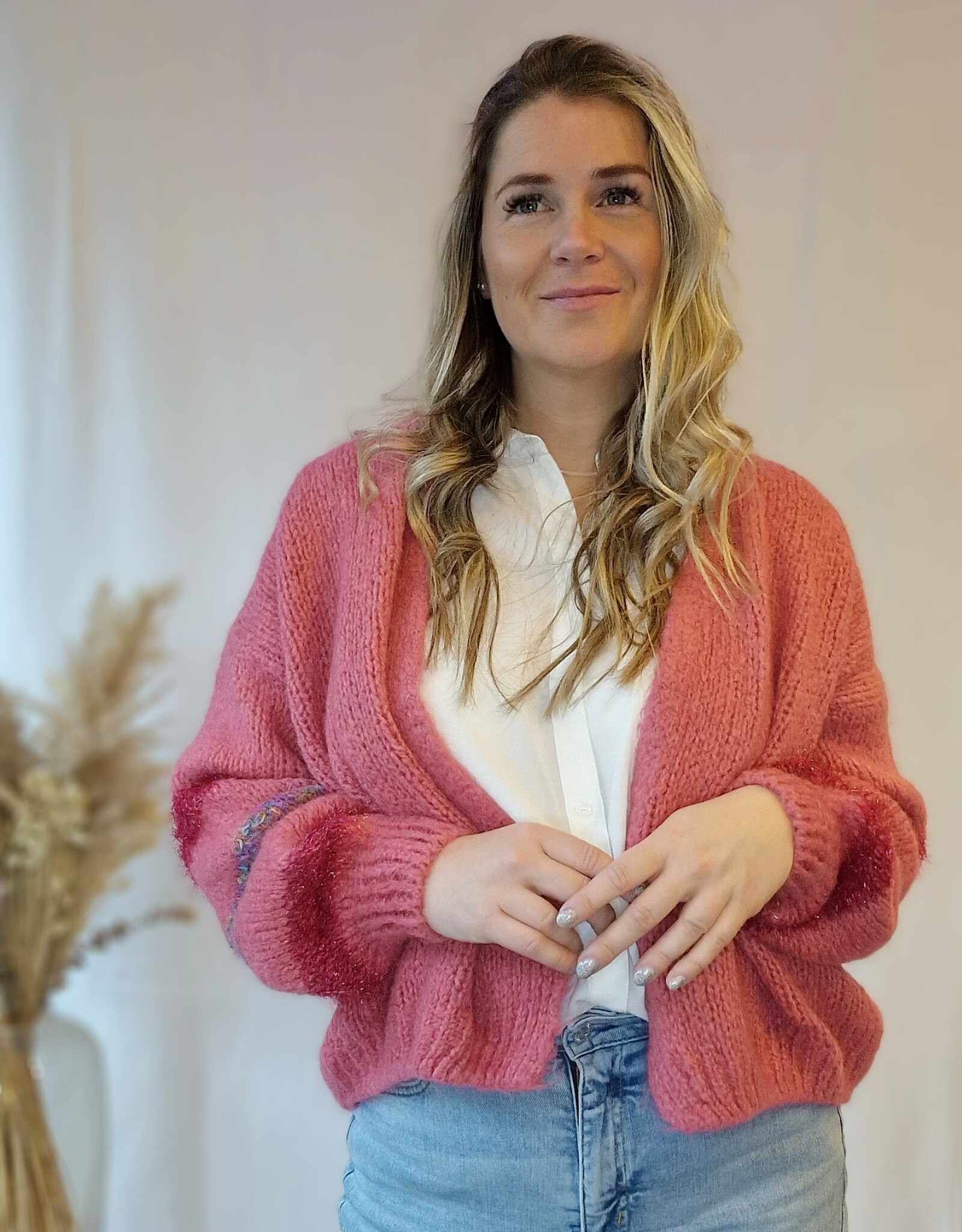 korte cardigan oud roze