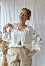 Linnen blouse met broderie