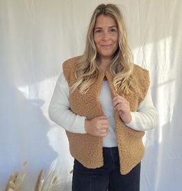 sleeveless teddy jacket Camel