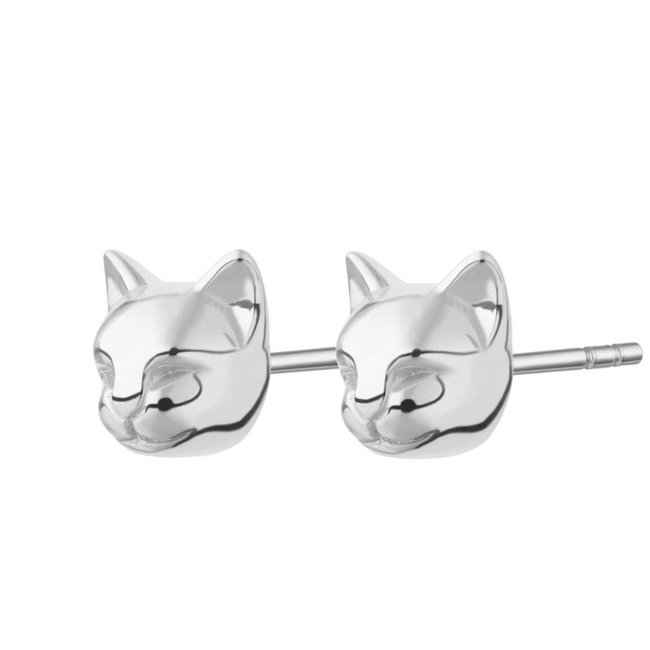 Lily Charmed Silver Cat  Stud Earrings