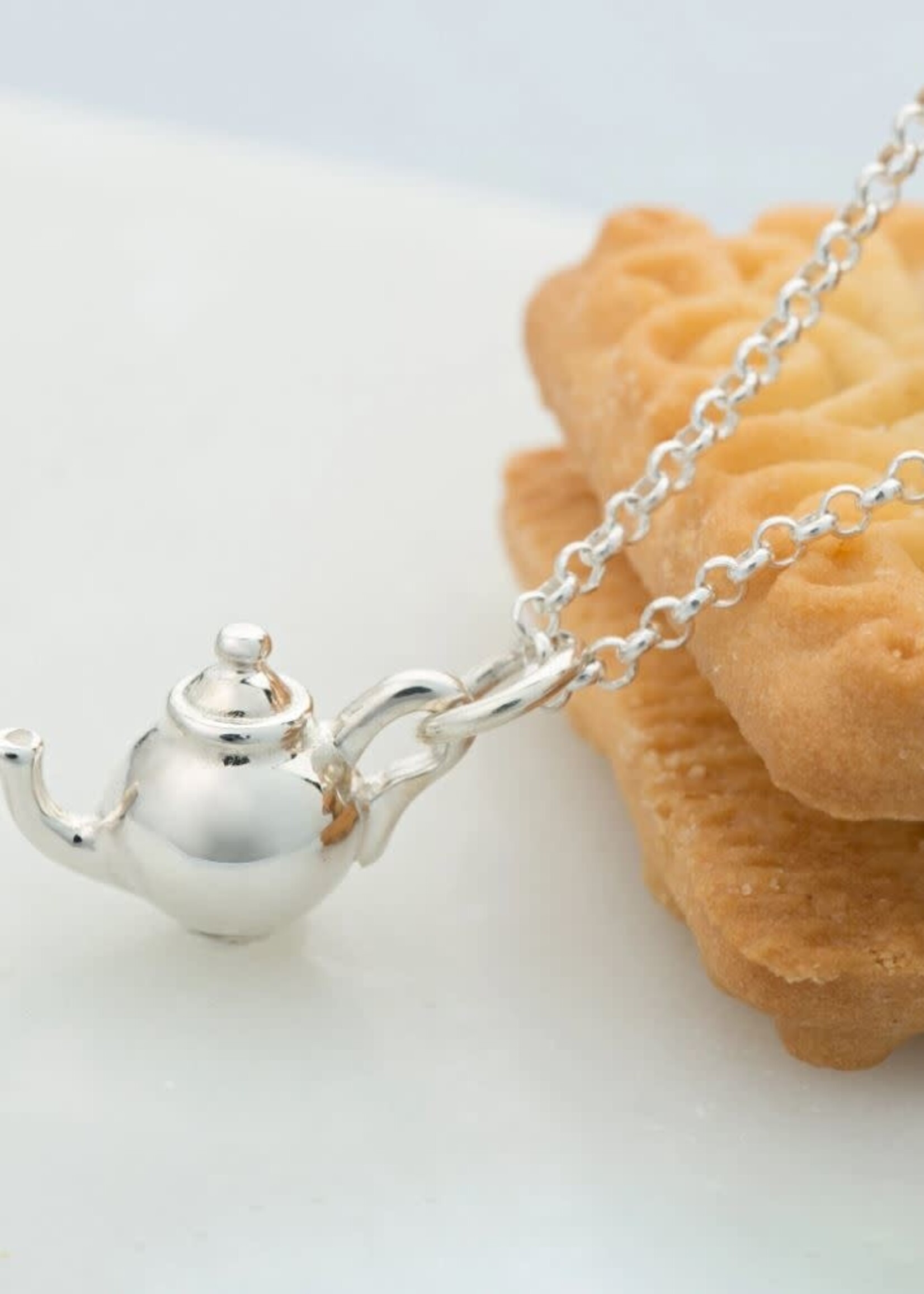 Lily Charmed Lily Charmed Silver Teapot Necklace with 'Happiness' Message