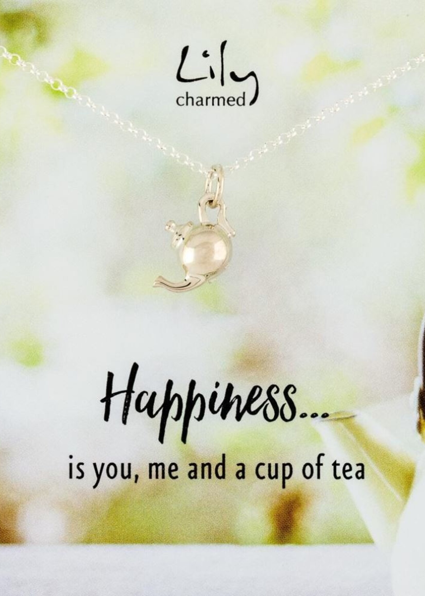 Lily Charmed Lily Charmed Silver Teapot Necklace with 'Happiness' Message