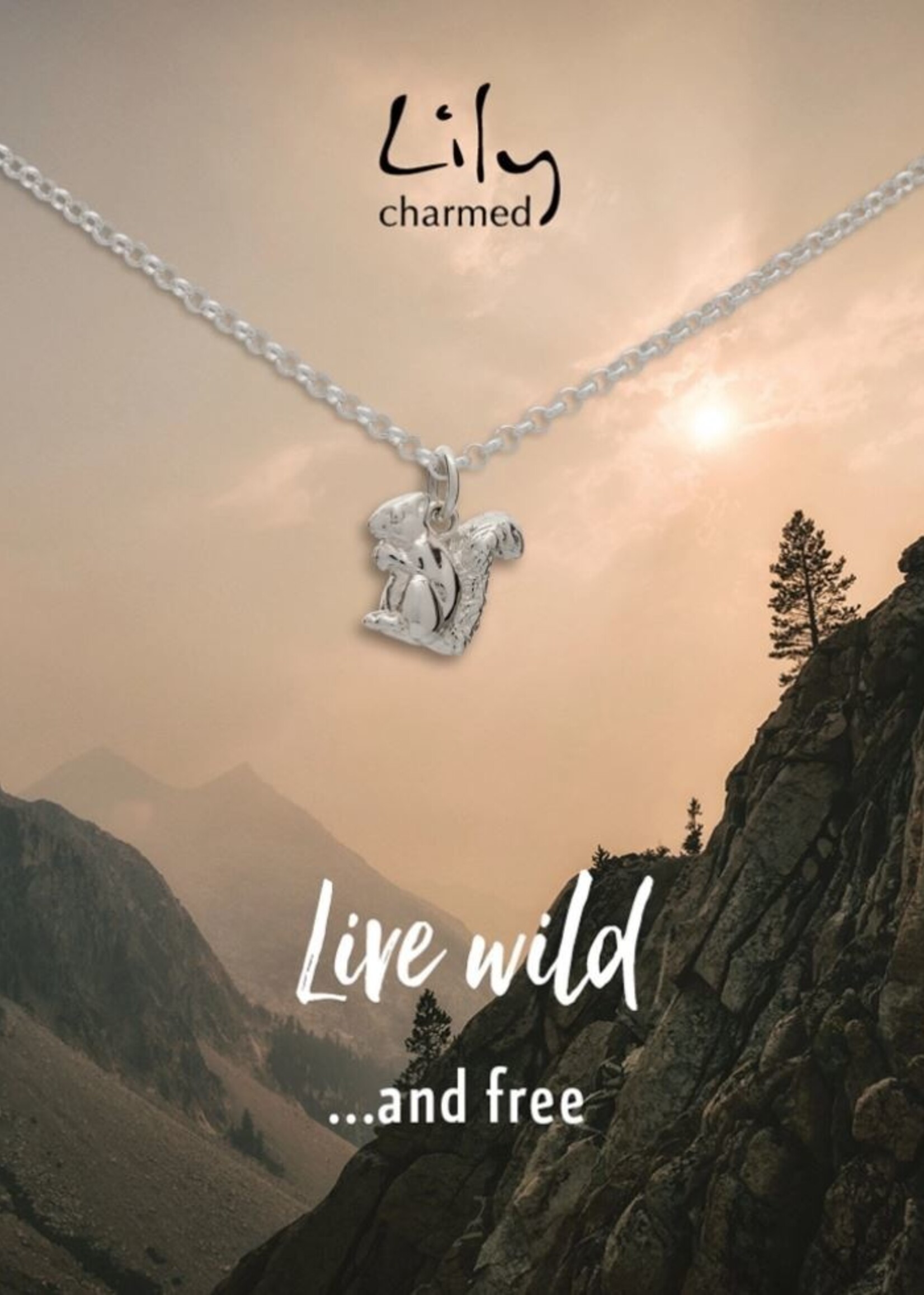 Lily Charmed Lily Charmed Silver Squirrel Necklace with 'Live Wild' Message