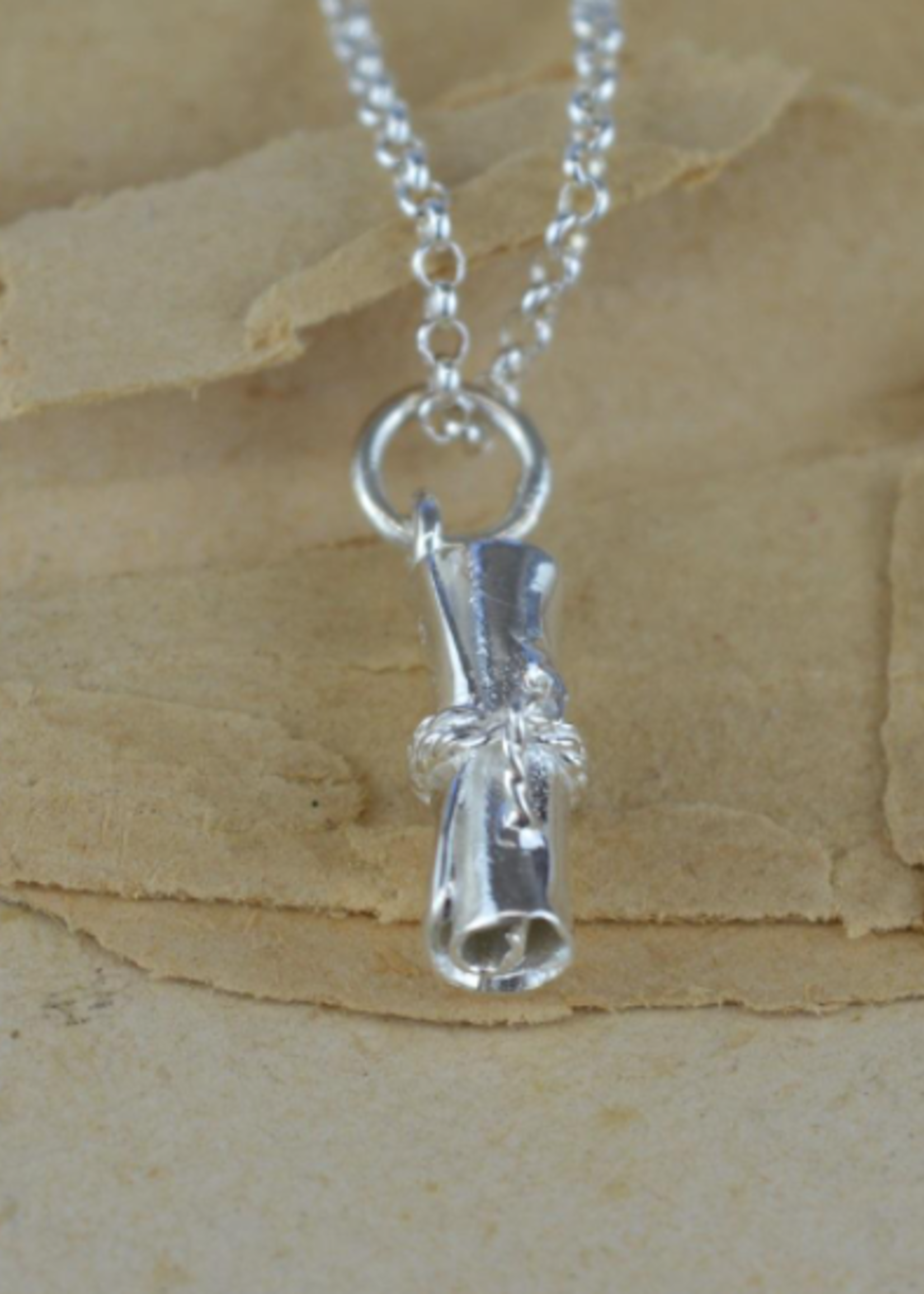 Lily Charmed Silver Scroll Necklace with Congratulations Message
