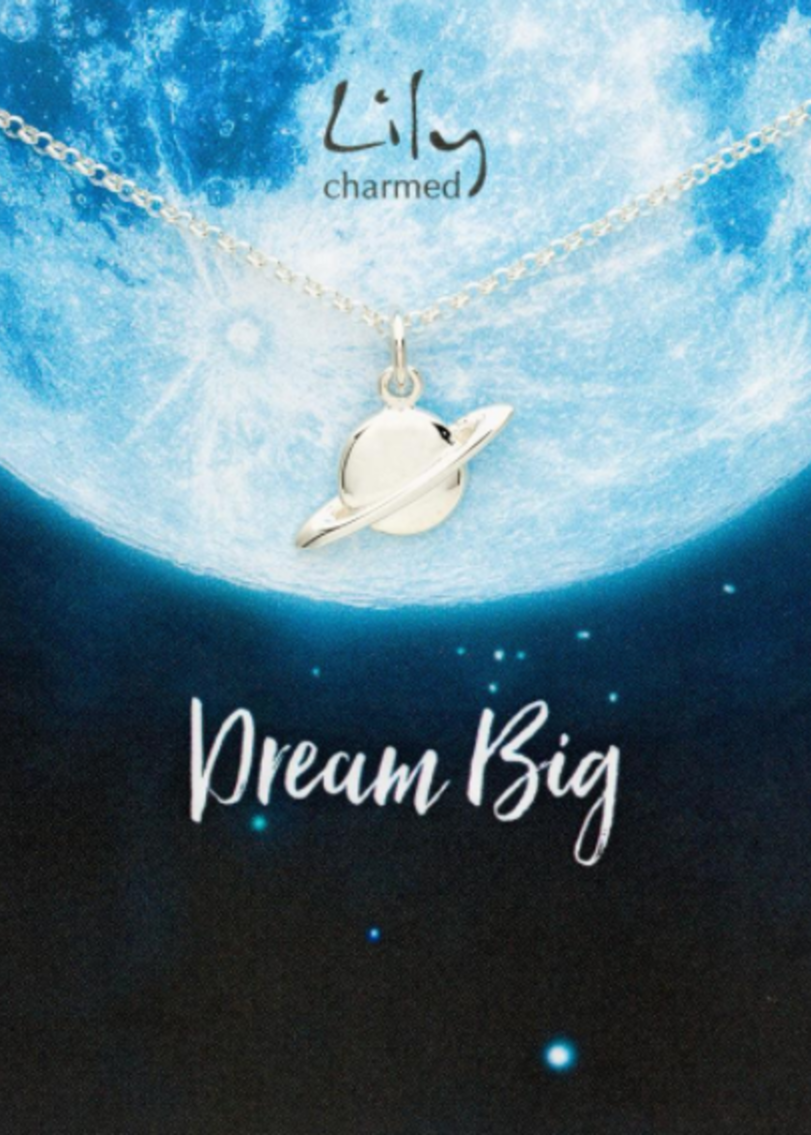 Lily Charmed Silver Planet Necklace with 'Dream Big' Message