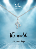 Lily Charmed Silver Music Note Necklace with 'World Is Your Stage' Message