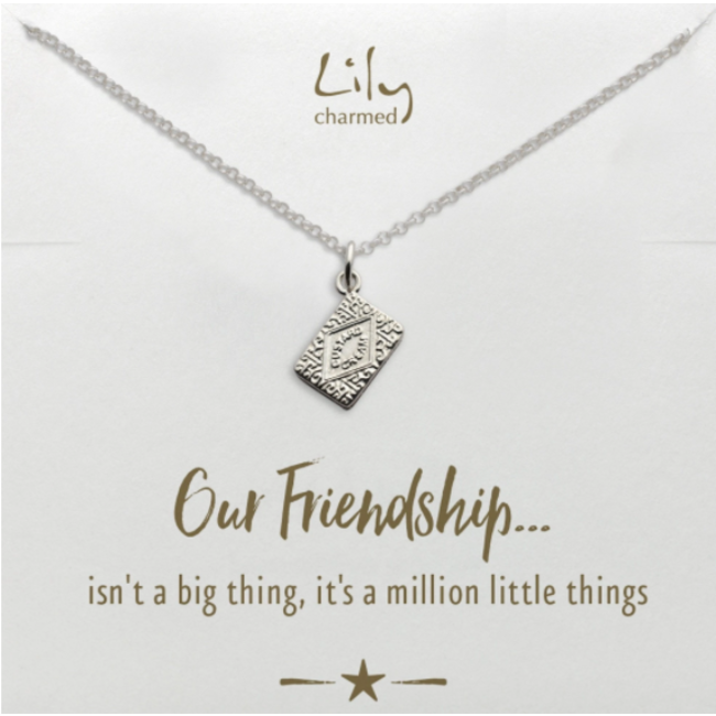 Lily Charmed Silver Custard Cream Necklace with 'Friendship' Message